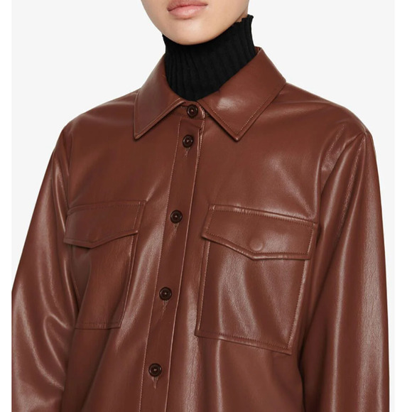 Anine Bing Hutton Shirt Faux Vegan Leather Button-Down Jacket Size S - Picture 4 of 11